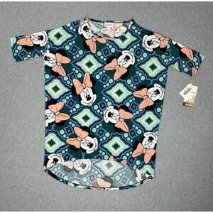 Lularoe Irma Hi-Lo Tunic b Size XxSmall Disney Minnie Mouse Blue White Black NWT